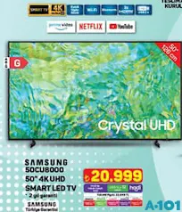 SAMSUNG 50CU8000 50 İNÇ 4K ULTRA HD SMART LED TV AKILLI TELEVİZYON